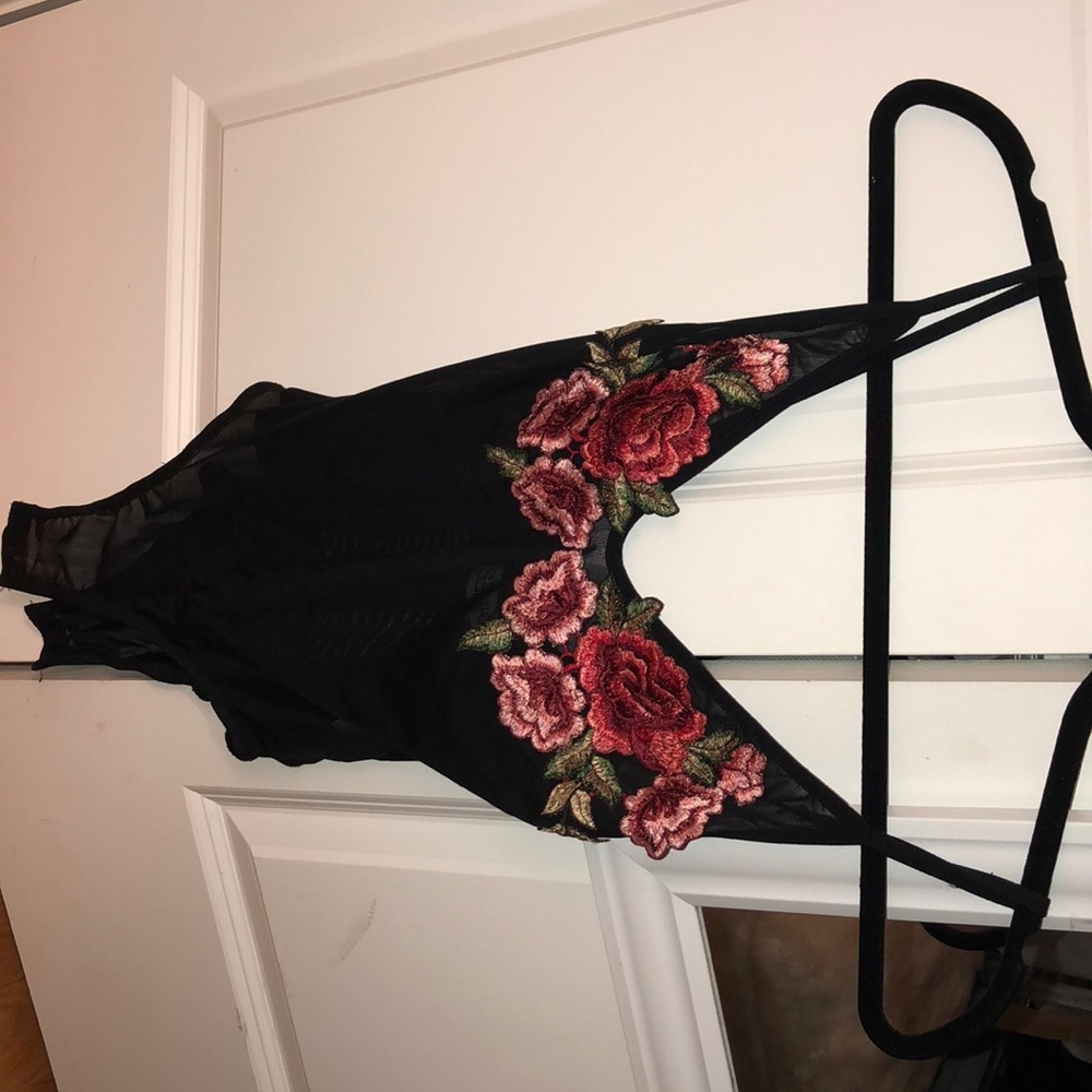 LF mesh embroidered rose body suit